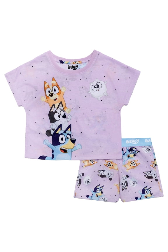 Bluey Girls 2-Piece Jersey Short Sleeve Top and Short, Sizes 4-12
