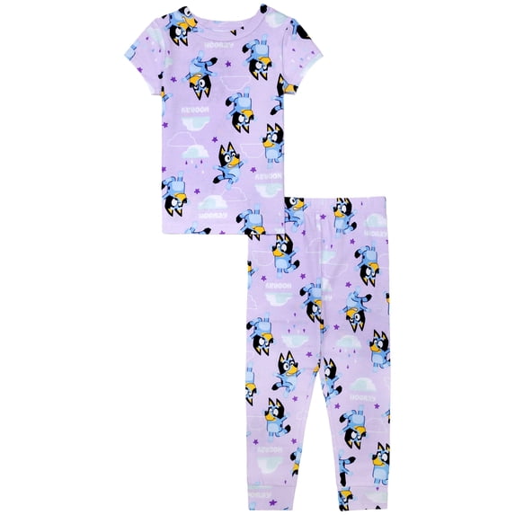 Bluey Girls Snug-Fit Short Sleeve Top and Pant Pajama, Sizes 4-10