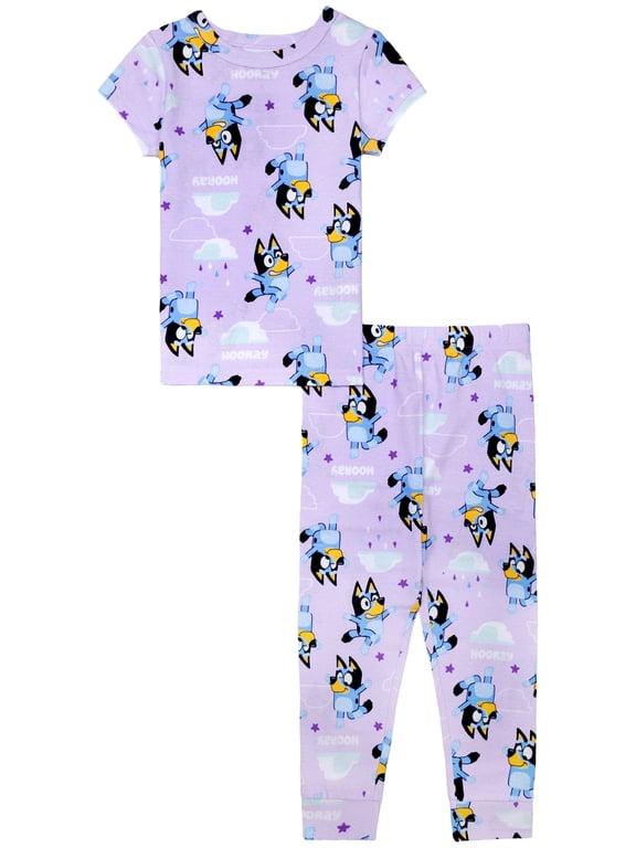 Girls Cotton Snug-Fit Short Sleeve Top and Pant Pajama, Sizes 4-10