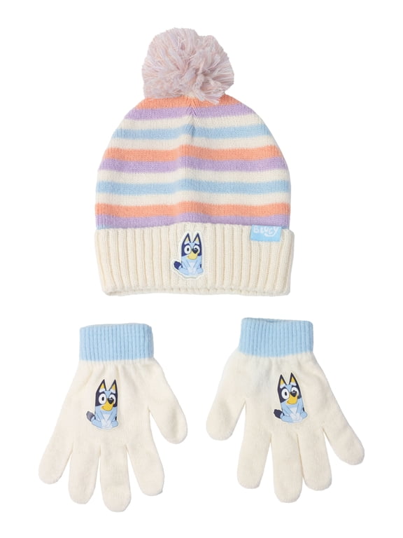 Girls Beanie Hat and Glove Set, White
