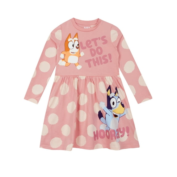Bluey Girls Bingo Long Sleeve Dress Pink Sizes 2T-8