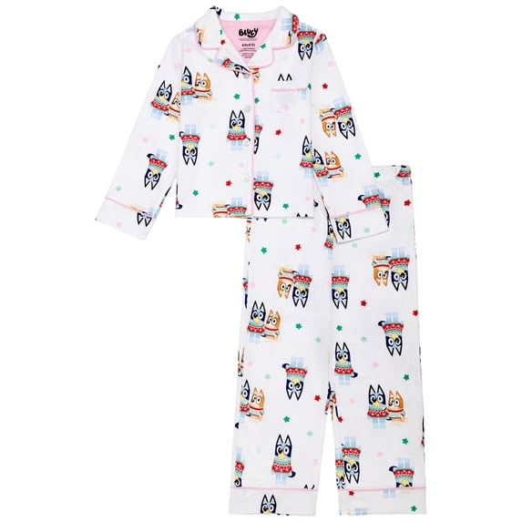 Bluey Girls Button Front Top and Pants Pajama Set, 2-Piece, Sizes 4-12