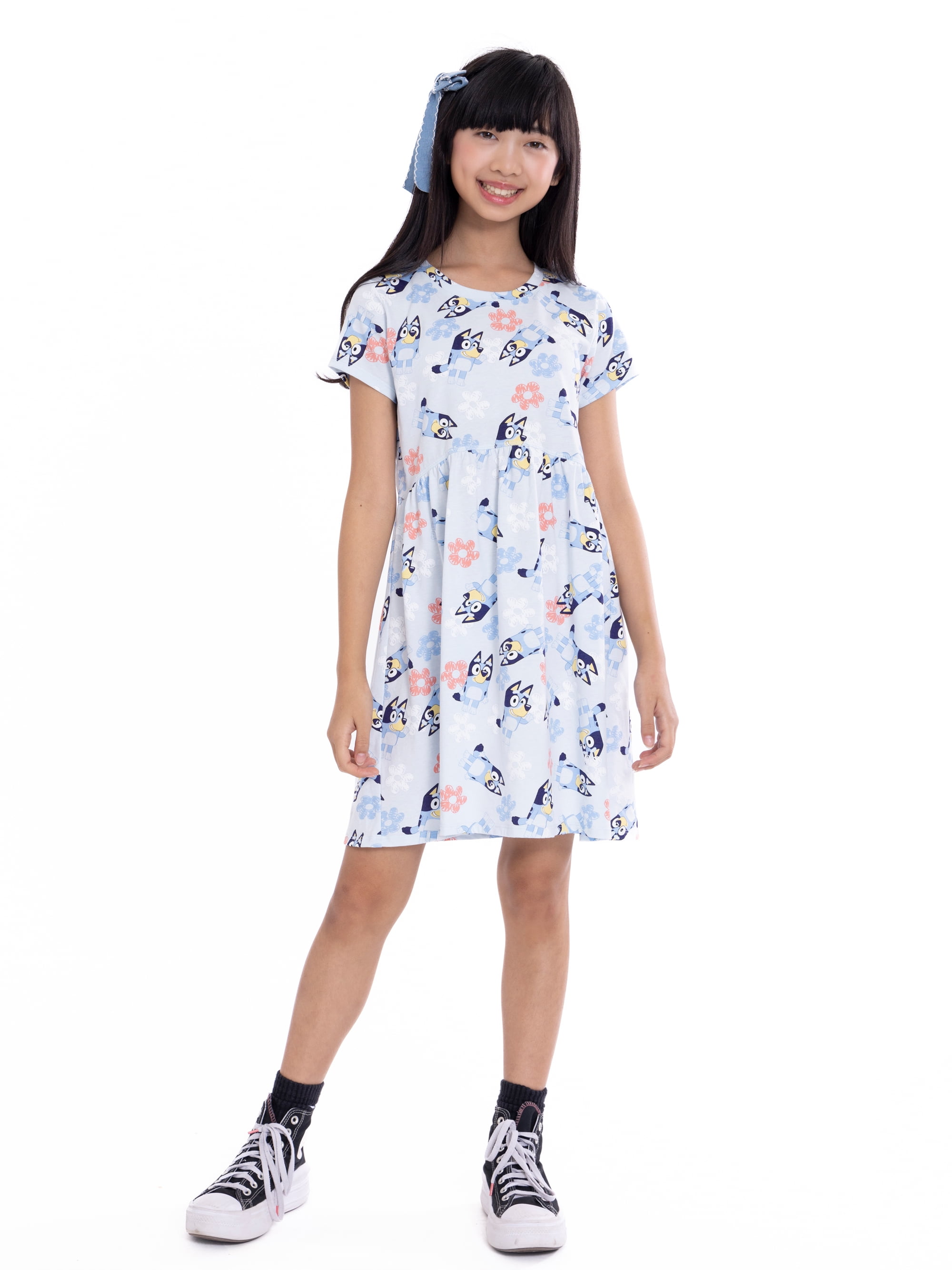 Bluey Girls Dress with Short Sleeves, Sizes XS-L
