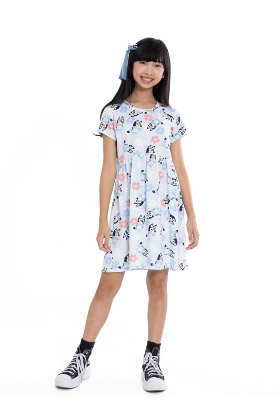 Bluey Girls Dress with Short Sleeves, Sizes XS-L