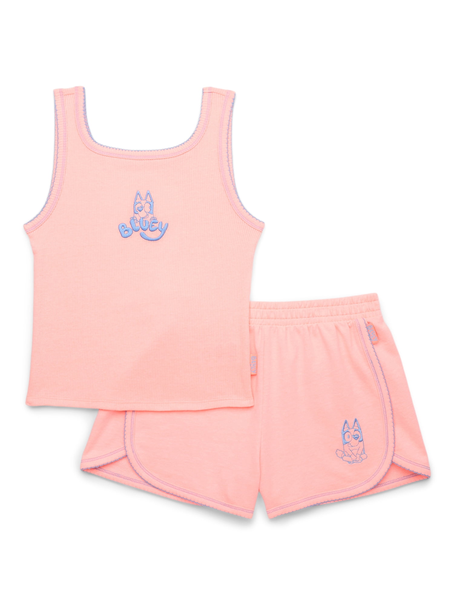 Bluey Girls Embroidered Tank Top and Shorts Set, 2-Piece, Sizes 4-16