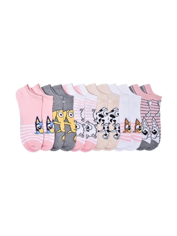 Bluey Girls No Show Socks, 6-Pack, Sizes S-L (4-10.5)