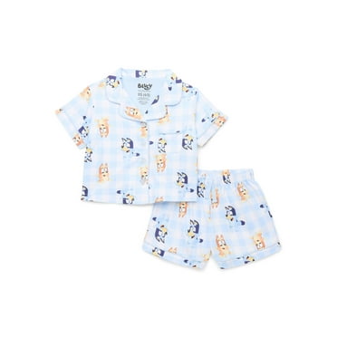 Bluey Girls Short Sleeve Button Down Top with Shorts, 2-Piece Pajama Set, Sizes 4-12