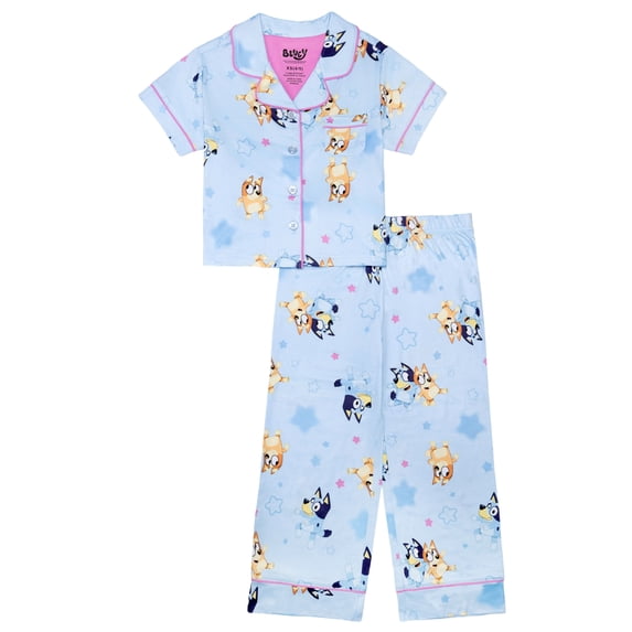 Bluey Girls Button Front Top and Pants Pajama Set, 2-Piece, Sizes 4-12