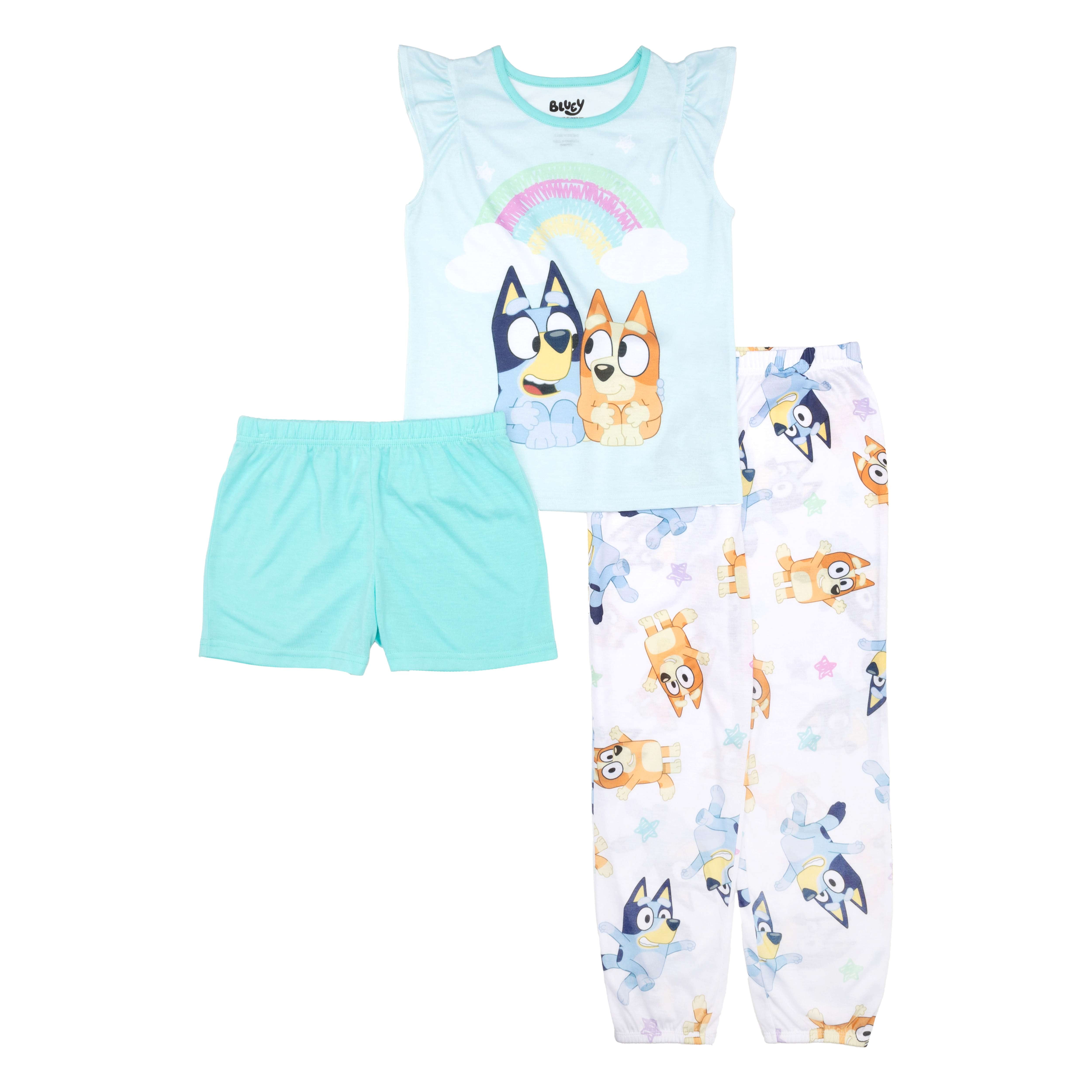 Bluey Girls Short Sleeve, Short, & Pant Pajama Set, Sizes 4-10