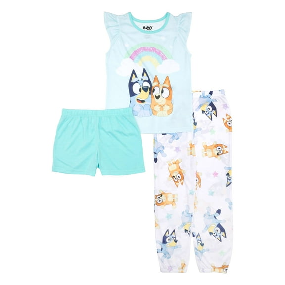 Bluey Girls Short Sleeve, Short, & Pant Pajama Set, Sizes 4-10