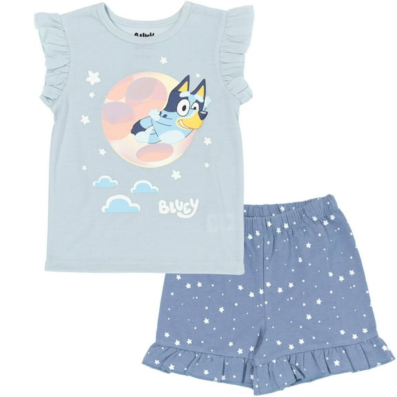 Bluey Girls T-Shirt and French Terry Shorts Outfit Set Toddler to Big Kid