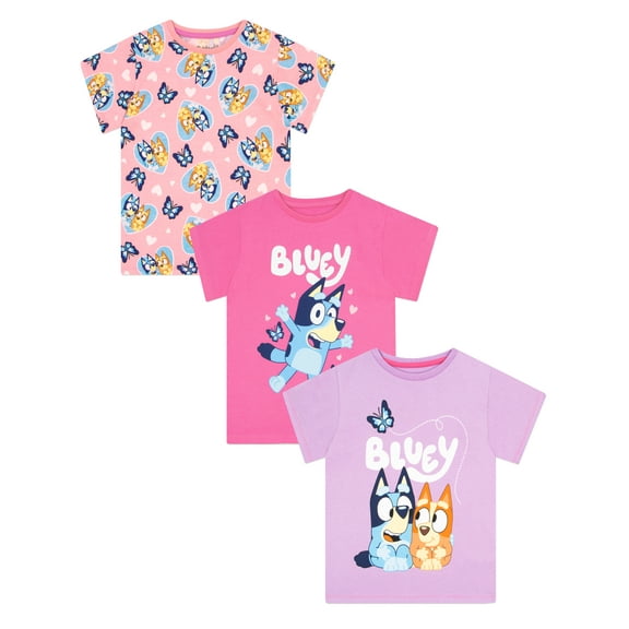 Bluey Girls T-Shirts 3 Pack Sizes 2T-8