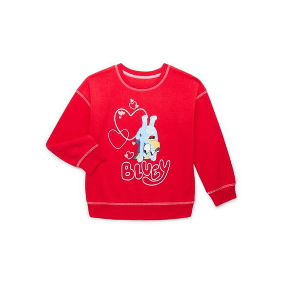 Bluey Girls Valentine's Day Graphic Crewneck Pullover, Sizes 4-12