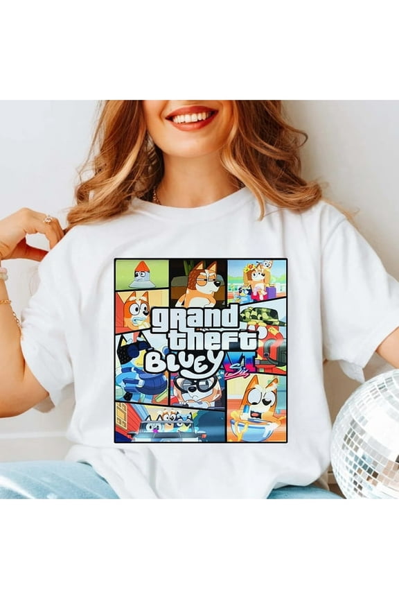 Grand Theft Bluey Family Characters T-Shirt Shirt, Size M, Tee Sport Grey New