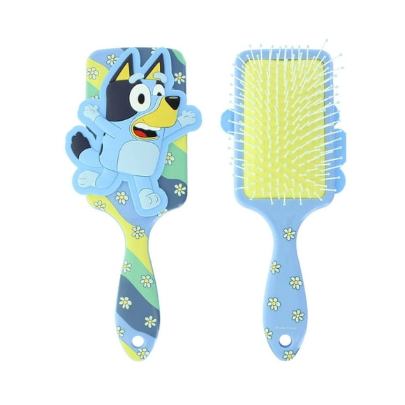 Bluey Hair Brush Girls Kids Paddle Brush Rubber Molded Blue Yellow