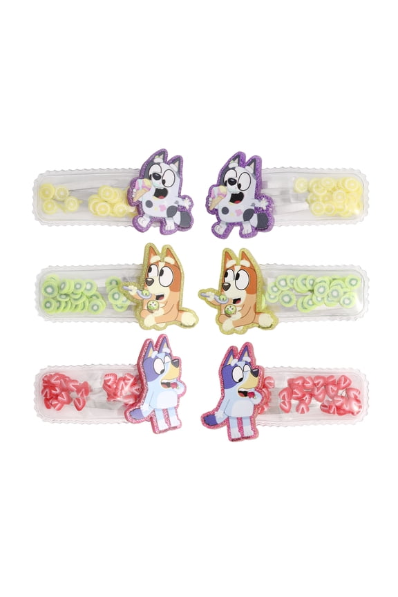 Hair Clip 6-Piece Set Official License, Snap Back Shaker Hair Clips, Bluey Accessories