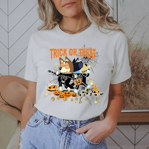 Bluey Halloween Trick or Treat T-shirt, Spooky Halloween Shirt, Pumpkin Whitch Tshirt, Family Matching, Bluey Bingo Party Tee