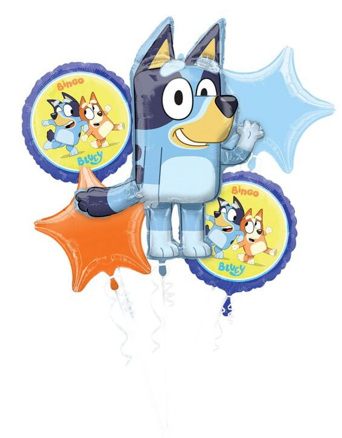 Bluey Happy Birthday Party Bingo Blue Heeler Dog Puppy 5 Piece Mylar Balloon Set Made in the USA