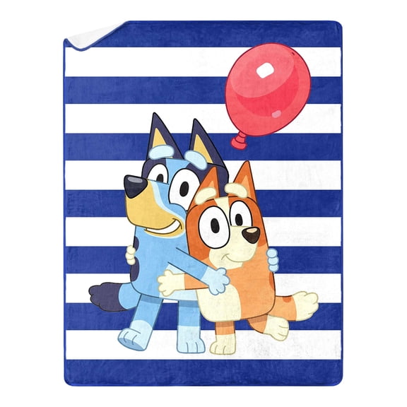 Bluey Happy Hugs Kids Silk Touch Throw Blanket with Sherpa Reverse, 46 x 60 inches Blue – Soft Plush Fleece Throw Blanket