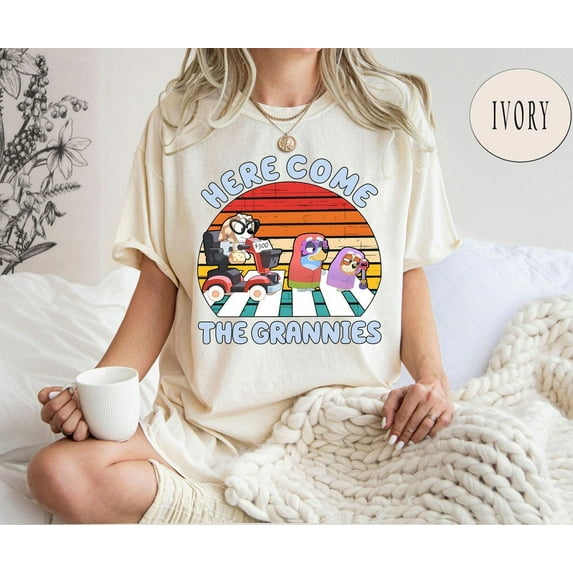 Bluey Here Come The Grannies Comfort Color T-Shirt, Blue Dog and Bingo Shirt, Family Matching Shirt, Mother's Day Shirt, Grandma, Ivory Color
