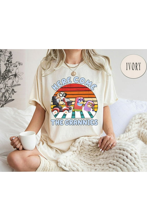 Bluey Here Come The Grannies Comfort Color T-Shirt, Blue Dog and Bingo Shirt, Family Matching Shirt, Mother's Day Shirt, Grandma, Ivory Color