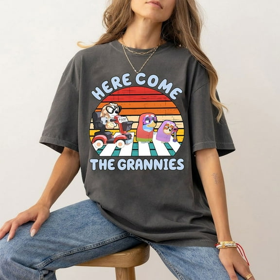 Bluey Here Come The Grannies Comfort Color T-Shirt, Blue Dog and Bingo Shirt, Family Matching Shirt, Mother's Day Shirt, Grandma, Pepper Color