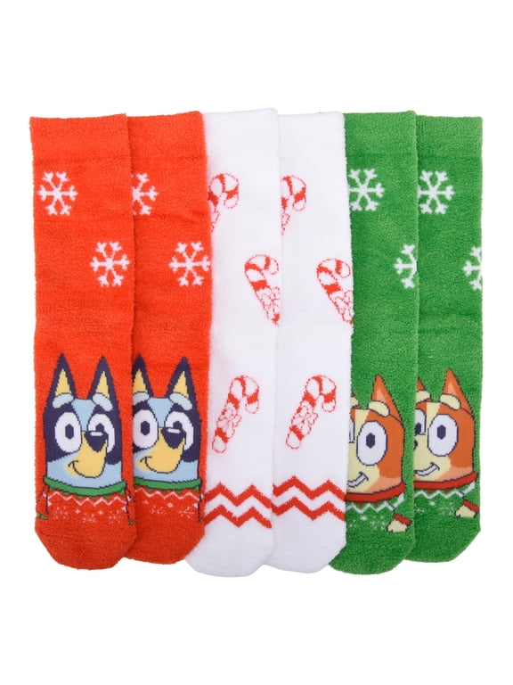 Girls Holiday Giftable Cozy Crew Sock Box Set, 3-Pack, Size Large