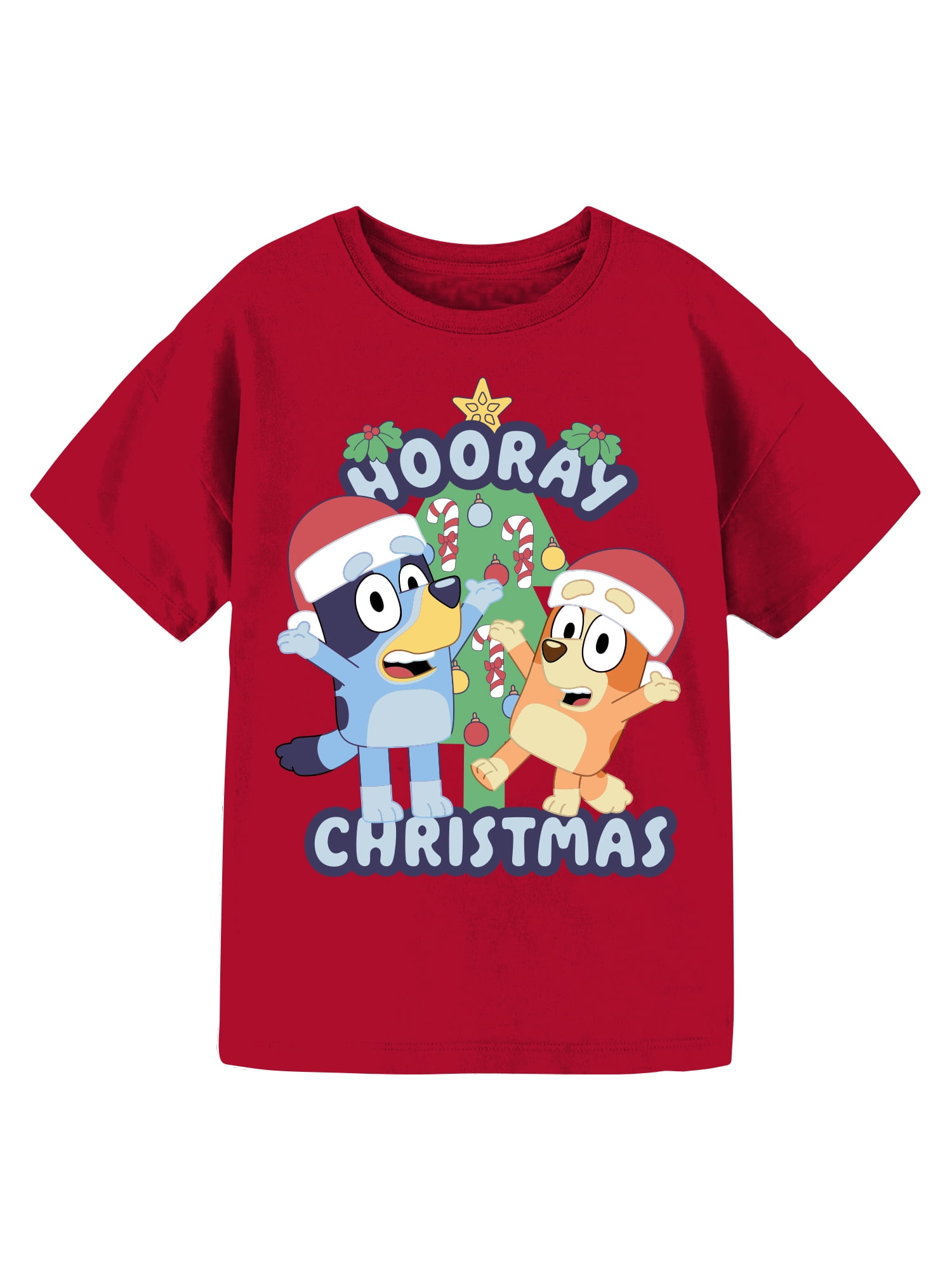 Bluey Hooray Christmas Girls Graphic Crew Neck Short Sleeve T-Shirt, Sizes 4-16