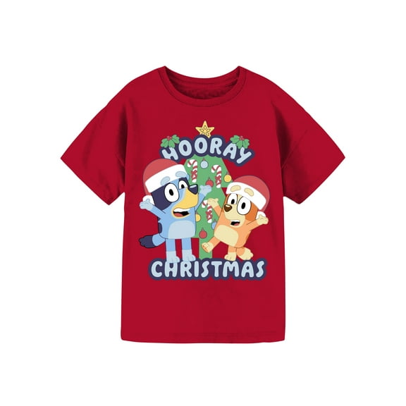 Bluey Hooray Christmas Girls Graphic Crew Neck Short Sleeve T-Shirt, Sizes 4-16
