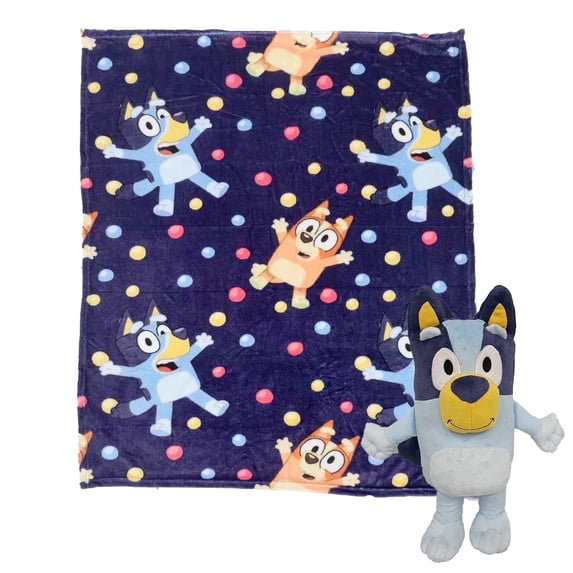 Bluey Hooray Kids Silk Touch Throw Blanket with Plush Hugger - Ultra Soft Plush Character Pillow for Kids