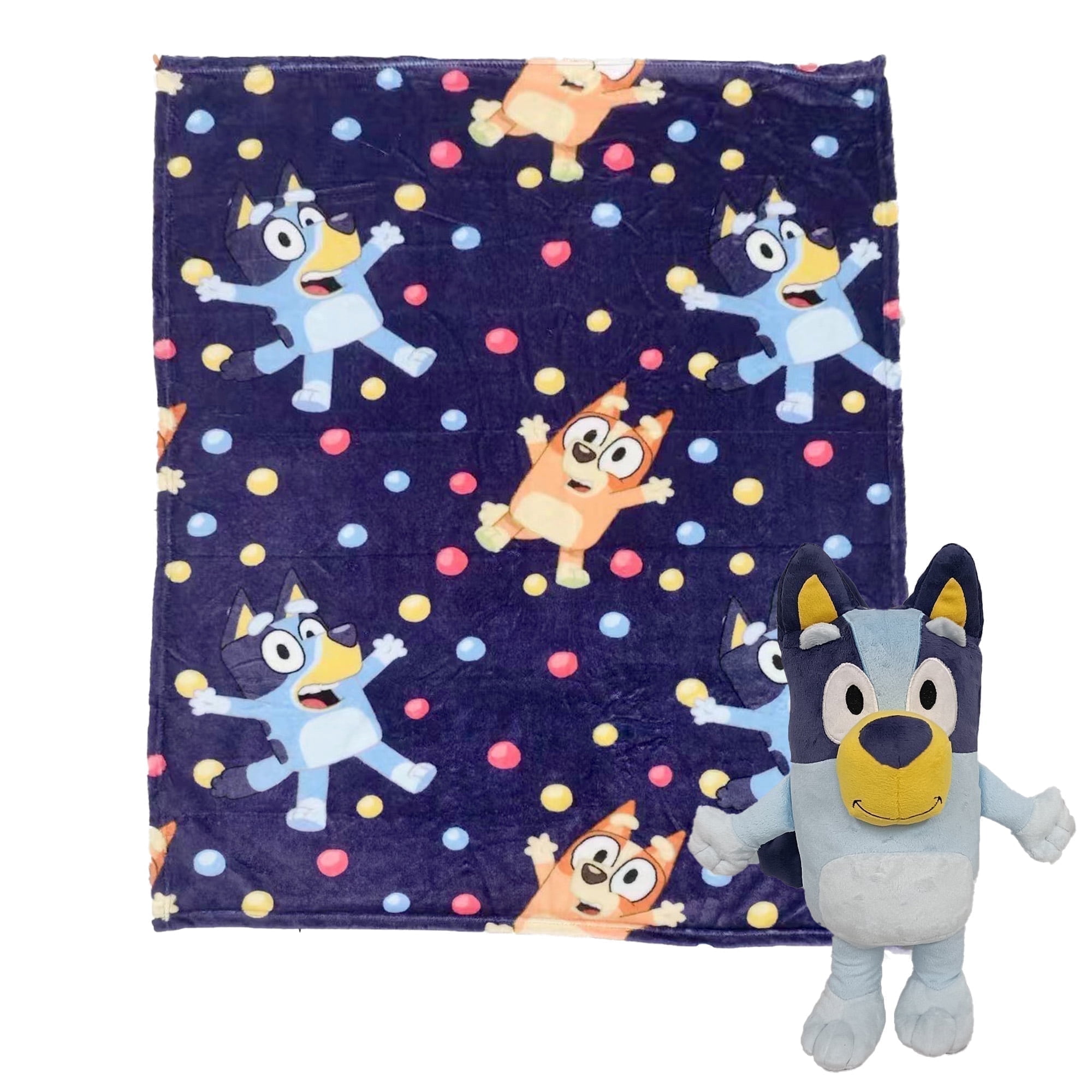 Bluey Hooray Kids Silk Touch Throw Blanket with Plush Hugger - Ultra Soft Plush Character Pillow for Kids