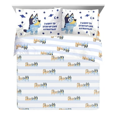 Bluey In The Dream 4-Piece Queen Sheet Set, Polyester, Blue & White, BBC Studios