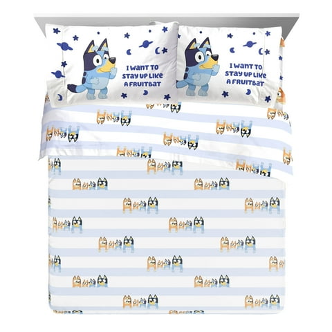 Bluey In The Dream 4-Piece Queen Sheet Set, Polyester, Blue & White, BBC Studios
