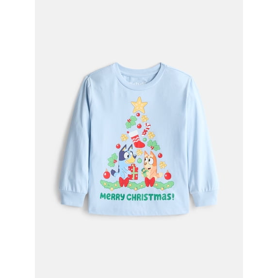 Bluey Baby and Toddler Girls Holiday Graphic Tee with Long Sleeves, Sizes 12M-5T