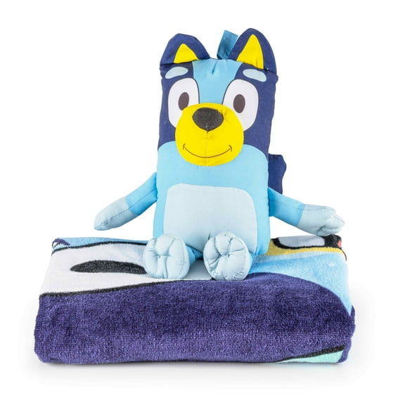 Bluey Kids 12" Polyester Beach Buddy and 28" x 58" Cotton Beach Towel Set, Blue, BBC Studios