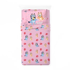 Bluey Balloon Party Kids 3 Piece Pink Bed Sheet Set, Twin