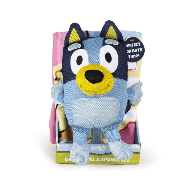 Bluey Kids Bath Towel & Sponge Set, 25x50 Polyester Towel with Bath Buddy