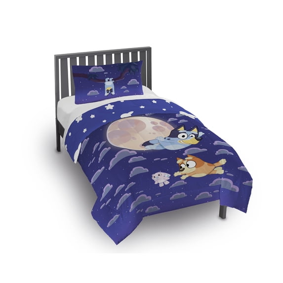 Bluey Dream Kids 2 Piece Blue Reversible Comforter and Pillowcase Bedding Set, Twin/Full