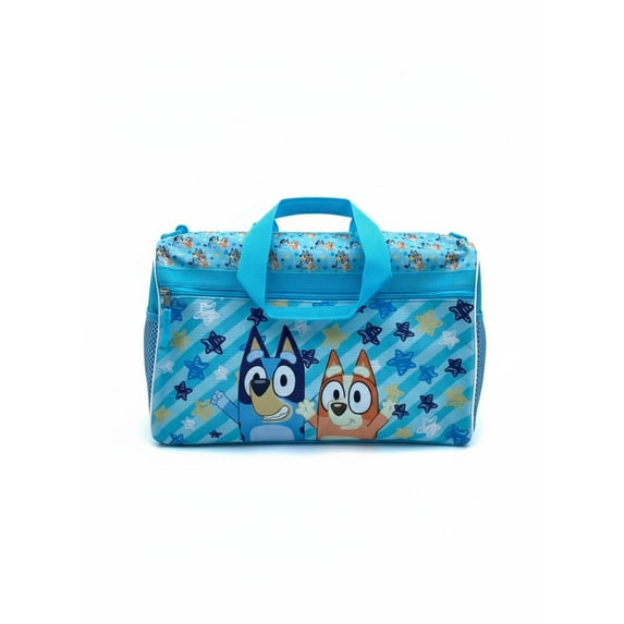 Bluey Kids Duffle Bag Bluey & Bingo Travel Gym Bag with Adjustable Shoulder Strap, Mesh Side Pockets & Zipper Pocket