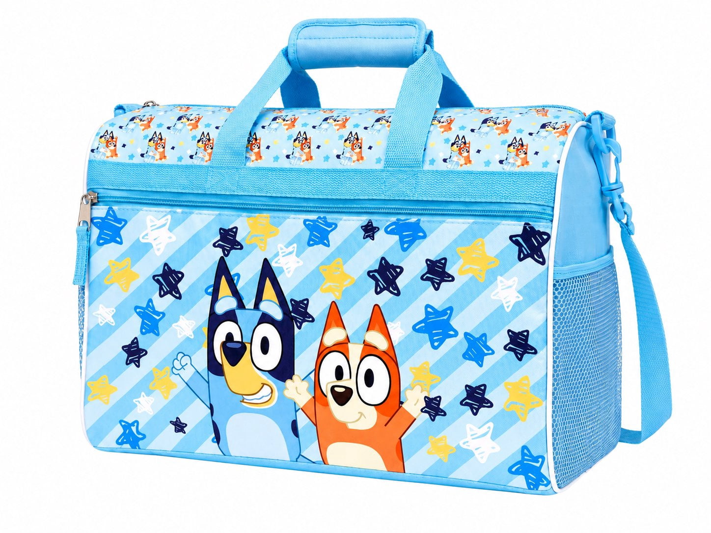 Bluey Kids Duffle Bag  Bluey & Bingo Travel Gym Bag with Adjustable Shoulder Strap, Mesh Side Pockets & Zipper Pocket