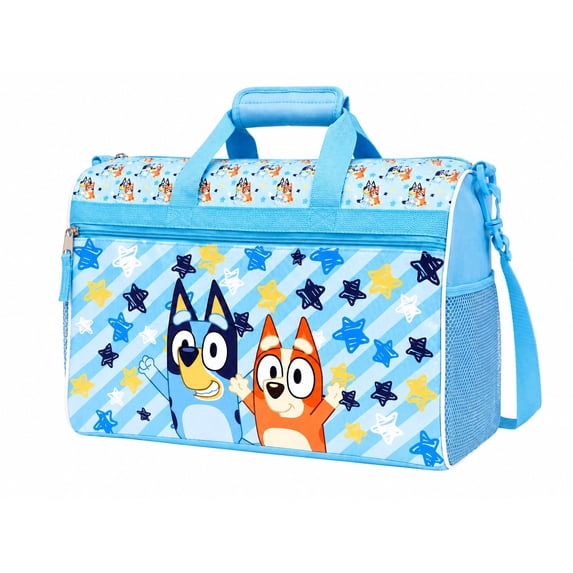 Bluey Kids Duffle Bag Bluey & Bingo Travel Gym Bag with Adjustable Shoulder Strap, Mesh Side Pockets & Zipper Pocket