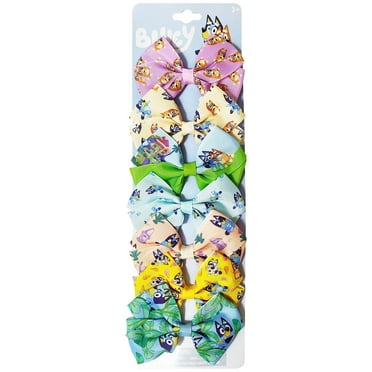 Bluey Kids Hair Bows - Hair Accessories Gift Set- 7 Pcs 4 Inch Bow Bundle- for Girls- Different print on each clip- Alligator Clip- Ages 3  