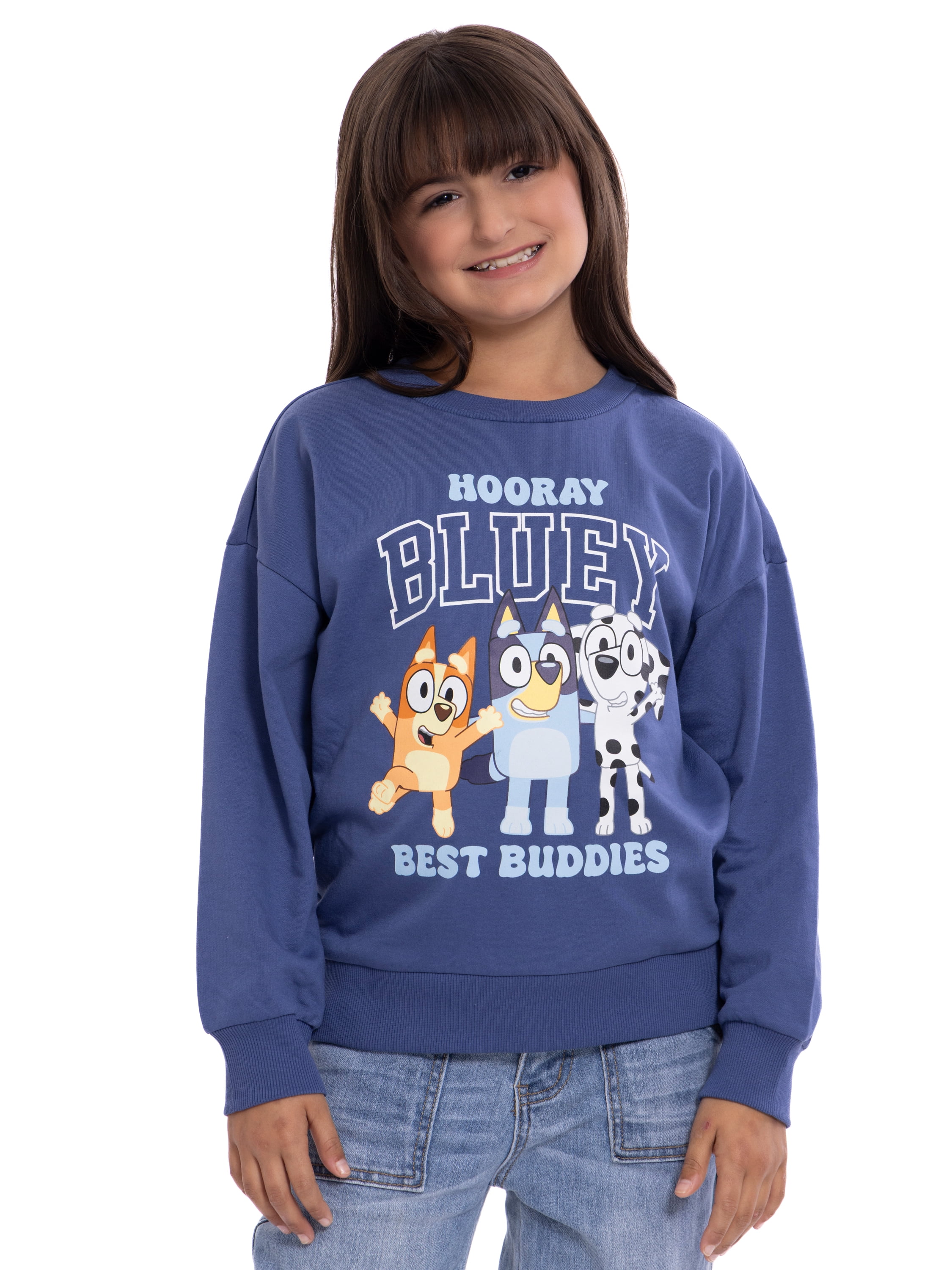 Bluey Kids Graphic Fleece Crewneck Sweatshirt, Sizes 4-16