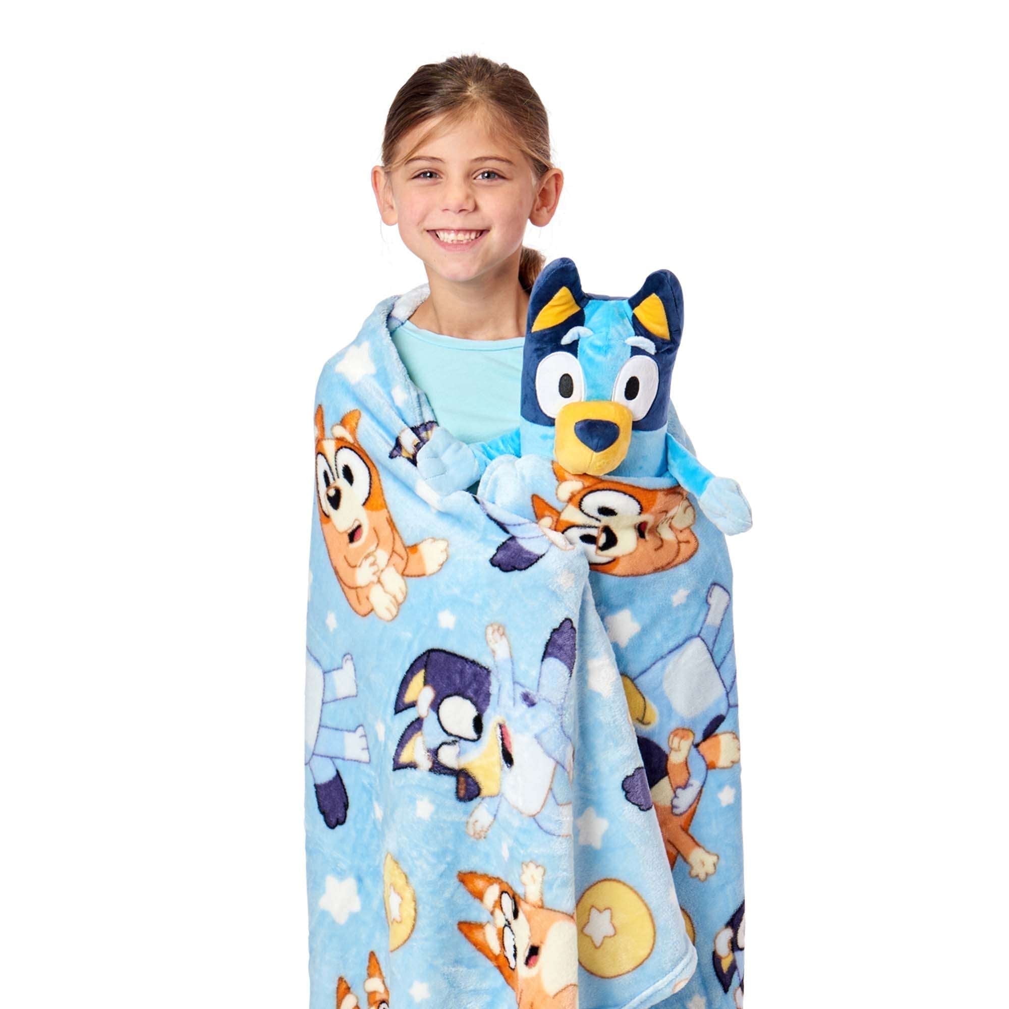 Bluey Kids Plush Hugger with Silk Touch Throw Blanket Set, 50x60 inches– Ultra Soft Plush Character Pillow for Kids