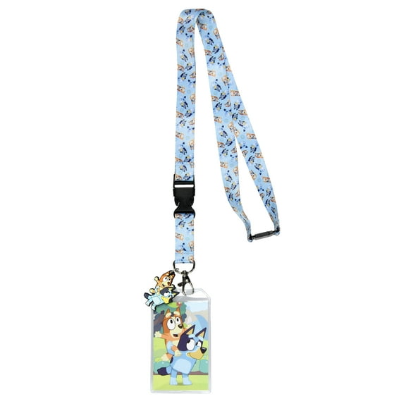 Bluey Lanyard Badge Holder Character Design Strap With Card and 2" Bluey and Chilli Rubber Pendant
