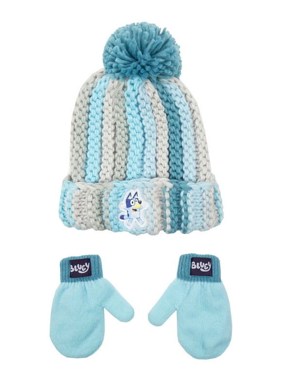 Bluey Licensed Toddler Boys or Girls Knit Beanie Hat and Gloves Set, 2-Piece, One Size