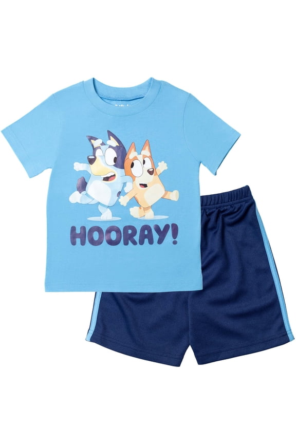 Little Boys' Athletic Mesh 2-Piece T-Shirt and Shorts Set Bluey Bingo Light Blue