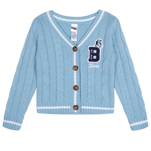 Bluey Little Girls' Varsity Cardigan Sweater Light Blue