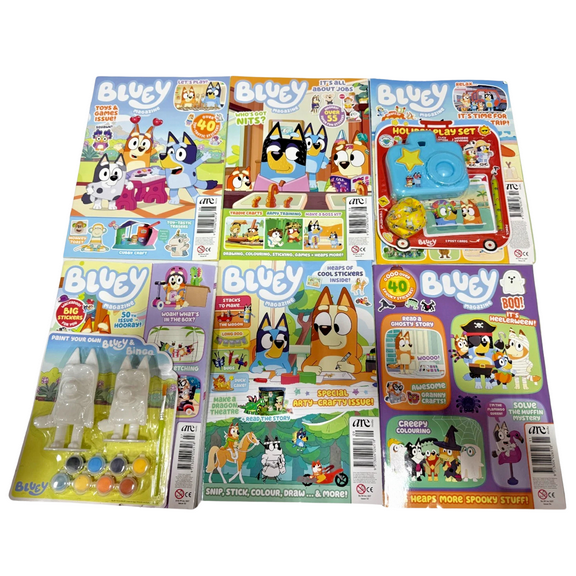 Bluey Magazine 6-Pack Bundle for Kids with Reusable Stickers  Fun Activities & Games  Ages 3+