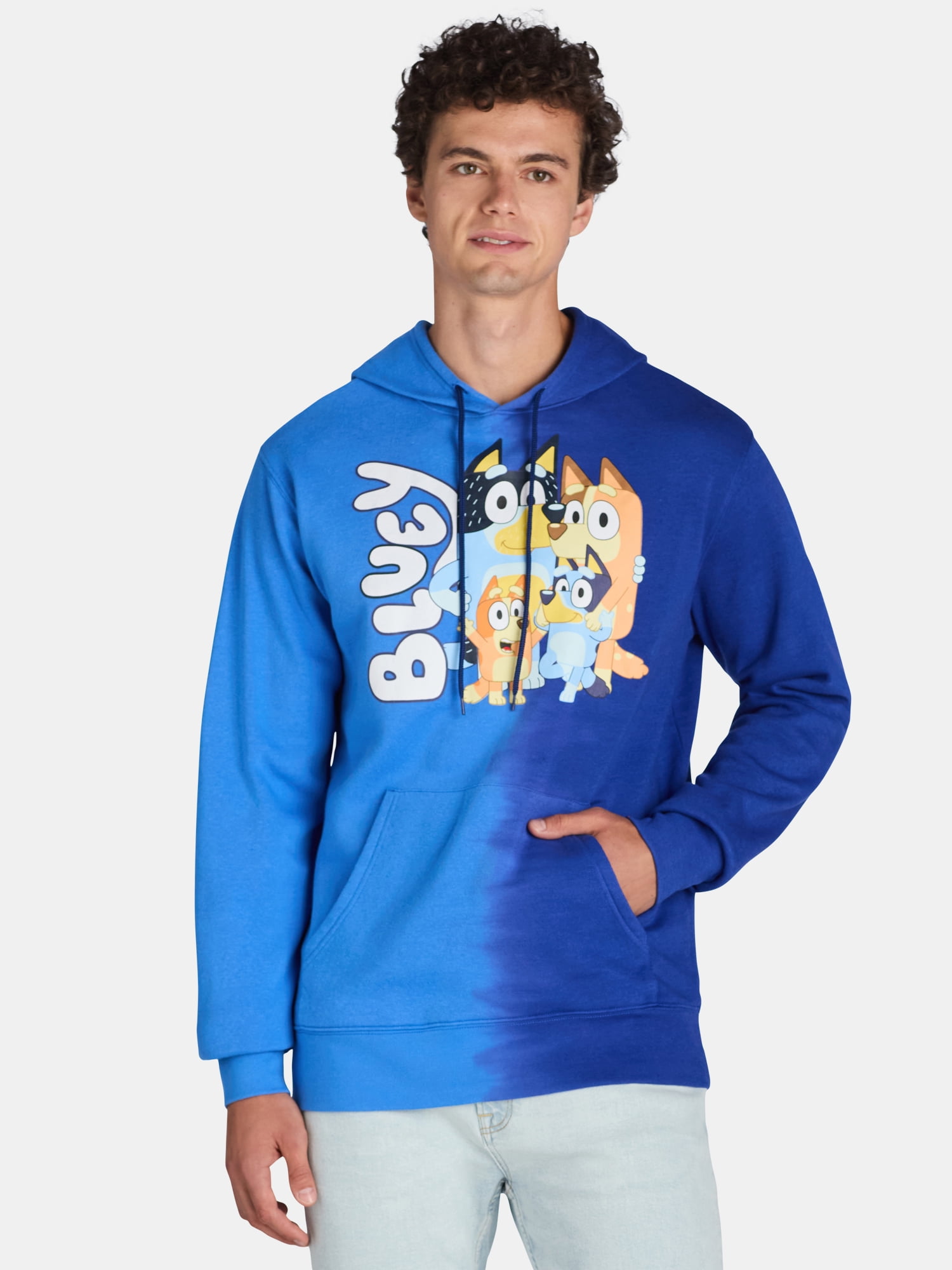 Bluey Men's & Big Men's Dip Dye Graphic Hoodie Sweatshirt, Sizes XS-3XL